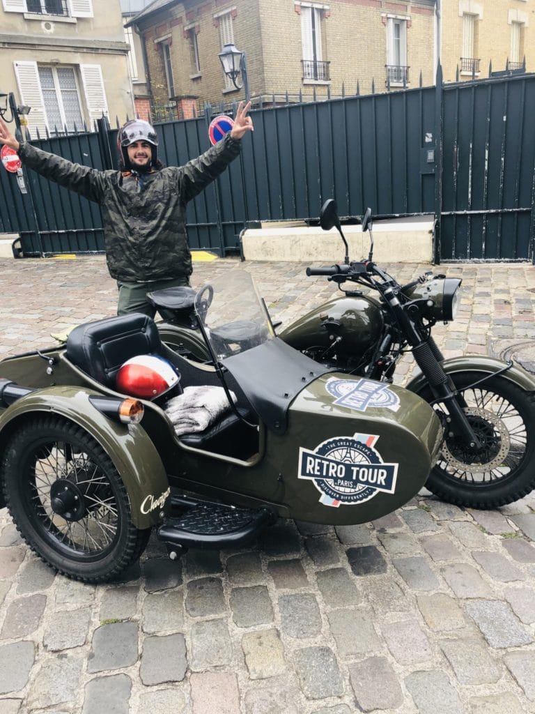 Retro Tour Paris Tour Guide Posing By Motorbike